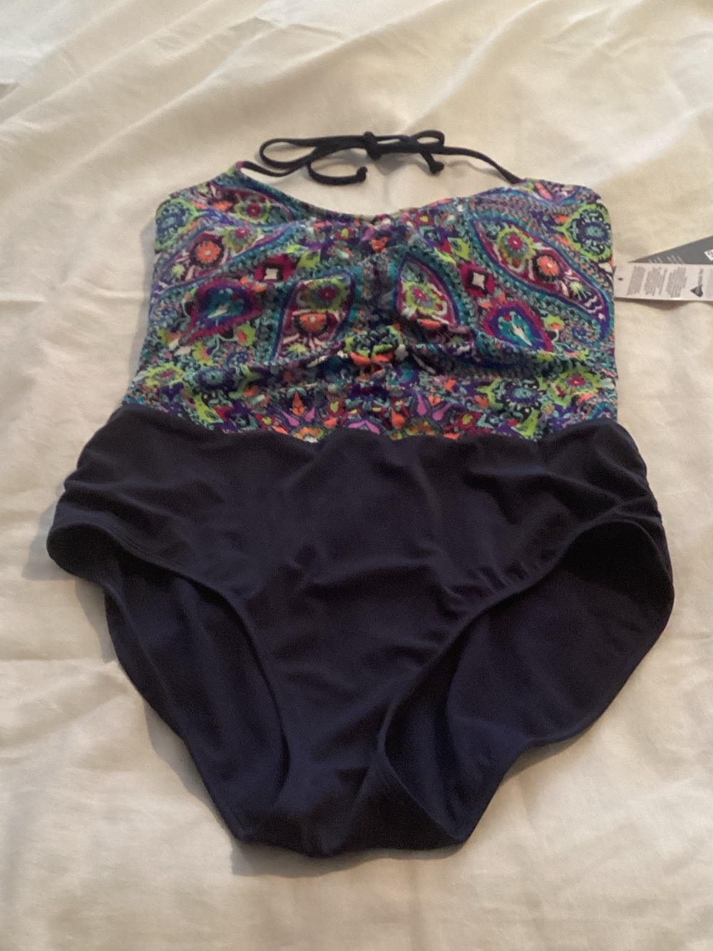 Athleta Navy One-Piece Swimsuit with Multicolor Paisley Top